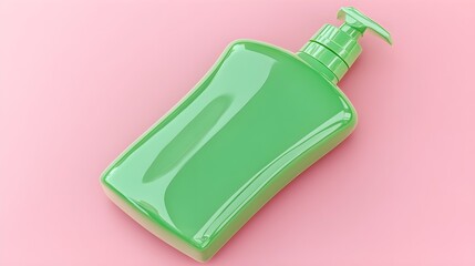 Refreshing green lotion bottle minimalist display product photography pink background close-up skincare concept