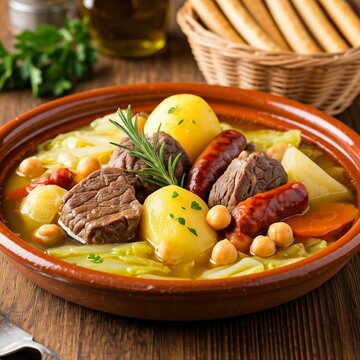 Puchero with Seasonal Vegetables and Fresh Herbs