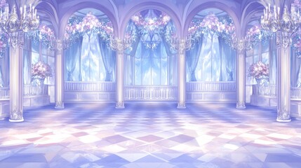 Fototapeta premium Serene Pastel Ballroom Elegant Wedding Venue Design
