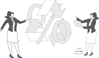 Profits or earnings continue to rise, taxes, increasing interest rates, financial growth, inflationary concepts, isometric spirals with arrows encircling rising percentage signs