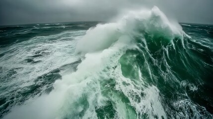 Massive ocean wave crashing during a stormy sea.