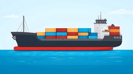 Cargo ship transporting containers ocean waters illustrative image calm environment side view maritime concept