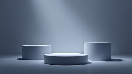 Fototapeta premium Elegant product shots on white podiums. Silhouette photography showcases items.