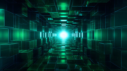 Digital green 3d tunnel geometric abstract graphics poster background