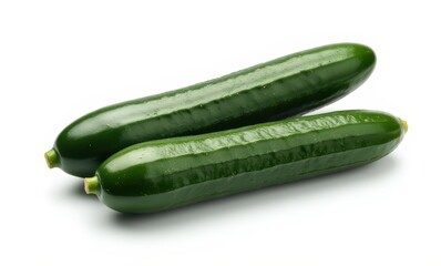 Fresh green cucumbers on white background