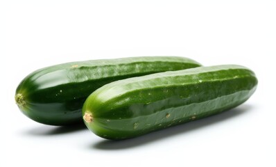 Fresh green cucumbers on a white background