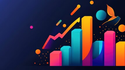 Colorful 3D bar graph showing upward trend, growth, and success.