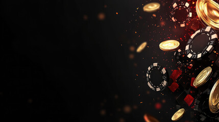Casino background with flying chips, golden coins