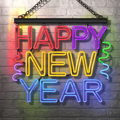 A neon sign that says happy new year on it happy new year design
