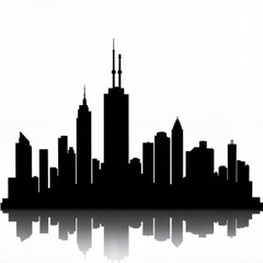 Fototapeta premium Iconic skyline silhouette of a vibrant city with towering skyscrapers reflecting on a calm surface