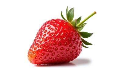 Fresh red strawberry with green leaves
