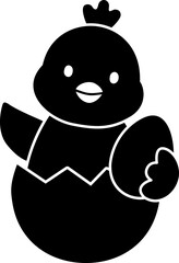 Chick sitting in an eggshell silhouette. 
Isolated Easter chick icon.
Transparent background.