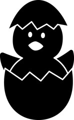 Chick sitting in an eggshell silhouette. 
Isolated Easter chick icon.
Transparent background.
