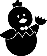 Chick sitting in an eggshell silhouette. 
Isolated Easter chick icon.
Transparent background.