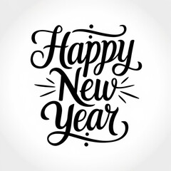 A black and white photo of a Happy New Year with Typography Letter
