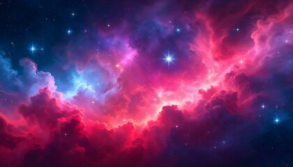 Obraz premium Cosmic galaxy background with vibrant nebula clouds, twinkling stars, and a deep space feel.