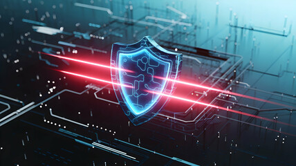 Futuristic digital security shield design.