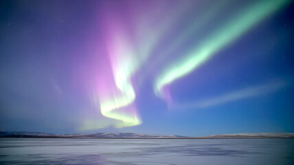 Majestic northern lights dance over the icy landscape.