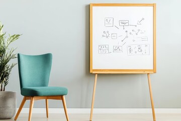 A serene watercolor of a study corner with a whiteboard displaying neatly drawn educational diagrams