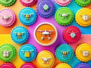 Aerial View Shopping Badge Banner Flat Design Background Set - Drone Photography