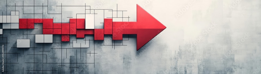 Poster A sharp red arrow breaking through minimalist grids, monochrome color scheme, clean vector art, symbolic of financial loss