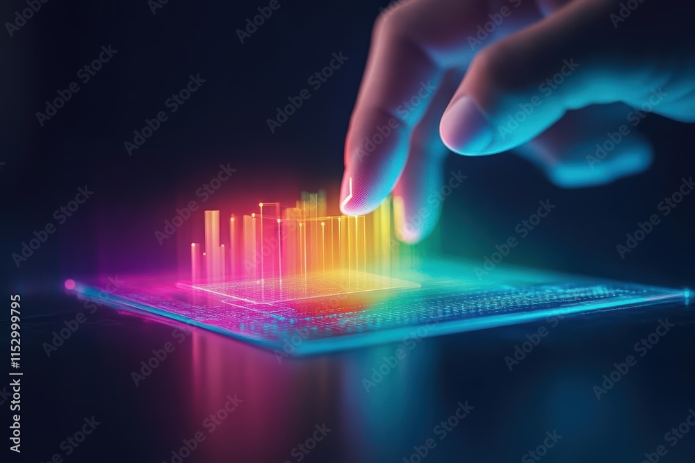 Aufkleber a sleek ai device radiating colors as a hand interacts with its virtual touch screen in a digital dr