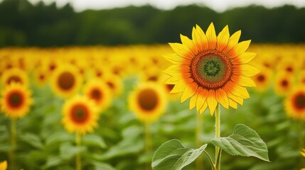 Obraz premium A sunflower field in retro pop art style, bold lines, vibrant yellows, oranges, and reds, stylized composition, comicinspired artistic aesthetic