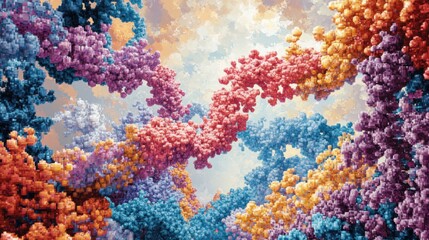 A vibrant, abstract representation of colorful molecular structures intertwined against a soft, ethereal background.