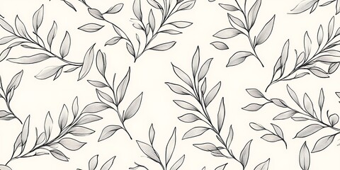 Obraz premium Seamless pattern of delicate grey leaves on a cream background.