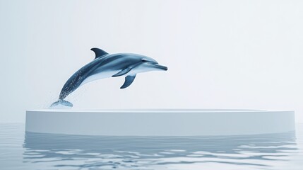 Dolphin Jumping in Clear Water Against a Minimalist Background