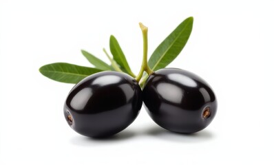 Fresh black olives with green leaves