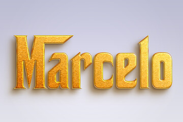 Gold text effect of Spanish name Marcelo on light-blue background.