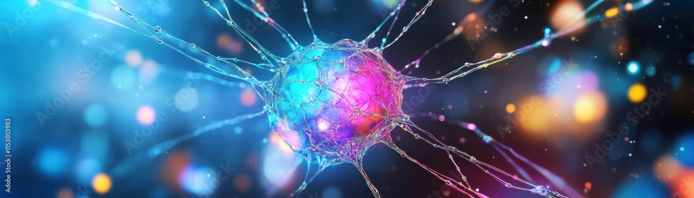 Poster an ai neural web expanding into infinity, each strand glowing in iridescent watercolor hues