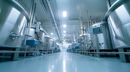 Stainless Steel Tanks in a Modern Food or Beverage Processing Facility
