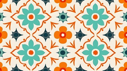 Sixties Floral Geometric Wallpaper Pattern in Bright Colors