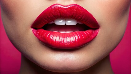 Fototapeta premium Animated Female Talking Mouth, Lip Sync, 2D Flat Style, Facial Animation, Copy Space