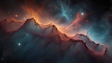 Naklejka premium Celestial Mountainscape A Cosmic Nebula Landscape