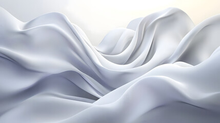 Obraz premium Elegant White Fabric Waves, A Serene Abstract Landscape of Flowing Silk, Textured with Delicate Lines and Subtle Gradients in a Soft, Luminous Light