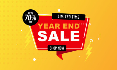 End of year sale banner template design. Big sale event on red background