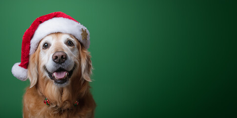 Happy Golden Retriever in Santa Hat