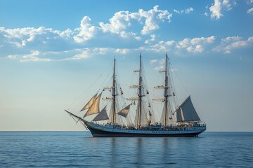 A majestic sailing ship gliding across calm waters.