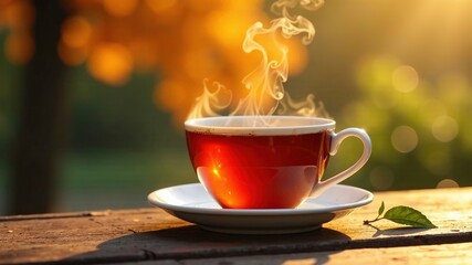 Obraz premium Golden Bokeh Tea Cup, Warm Cozy Atmosphere, AI Art