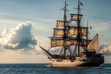 Fototapeta premium A majestic sailing ship gliding through calm waters.
