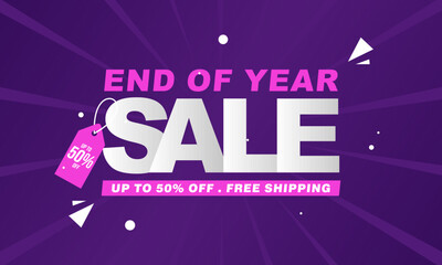 End of year sale banner template design. Big sale event on red background