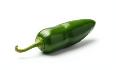 Fresh green jalapeño pepper on white background