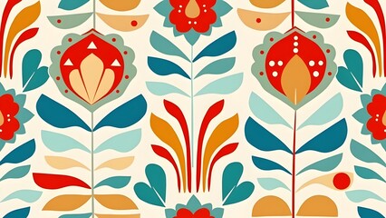 Modern Retro Floral Wallpaper Pattern with Geometric Style