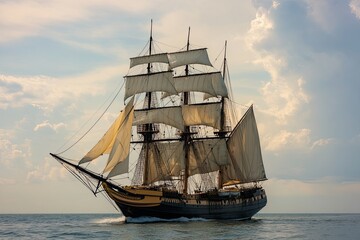 Fototapeta premium A majestic sailing ship navigating the open sea.