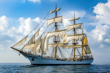 A majestic sailing ship navigating the open sea.