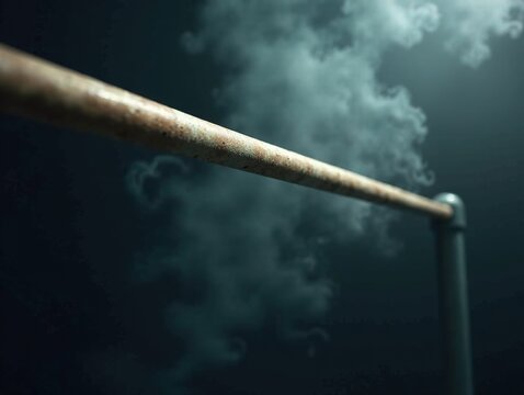 Gymnastics Parallel Bars Closeup - Foggy Black Background - Dramatic Lighting