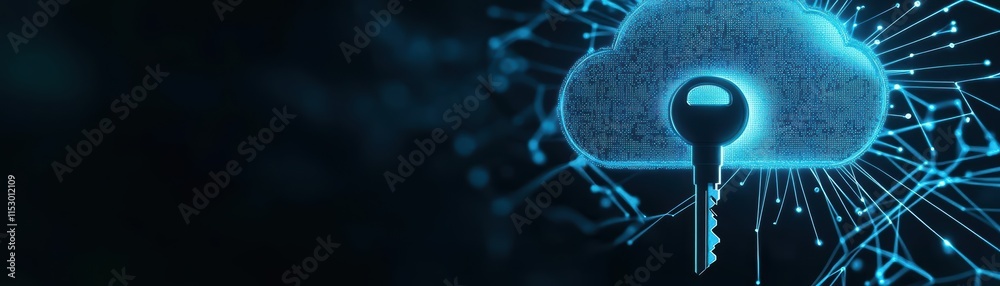 Fototapete minimalist design of a key unlocking a glowing digital cloud, representing safe cloud storage